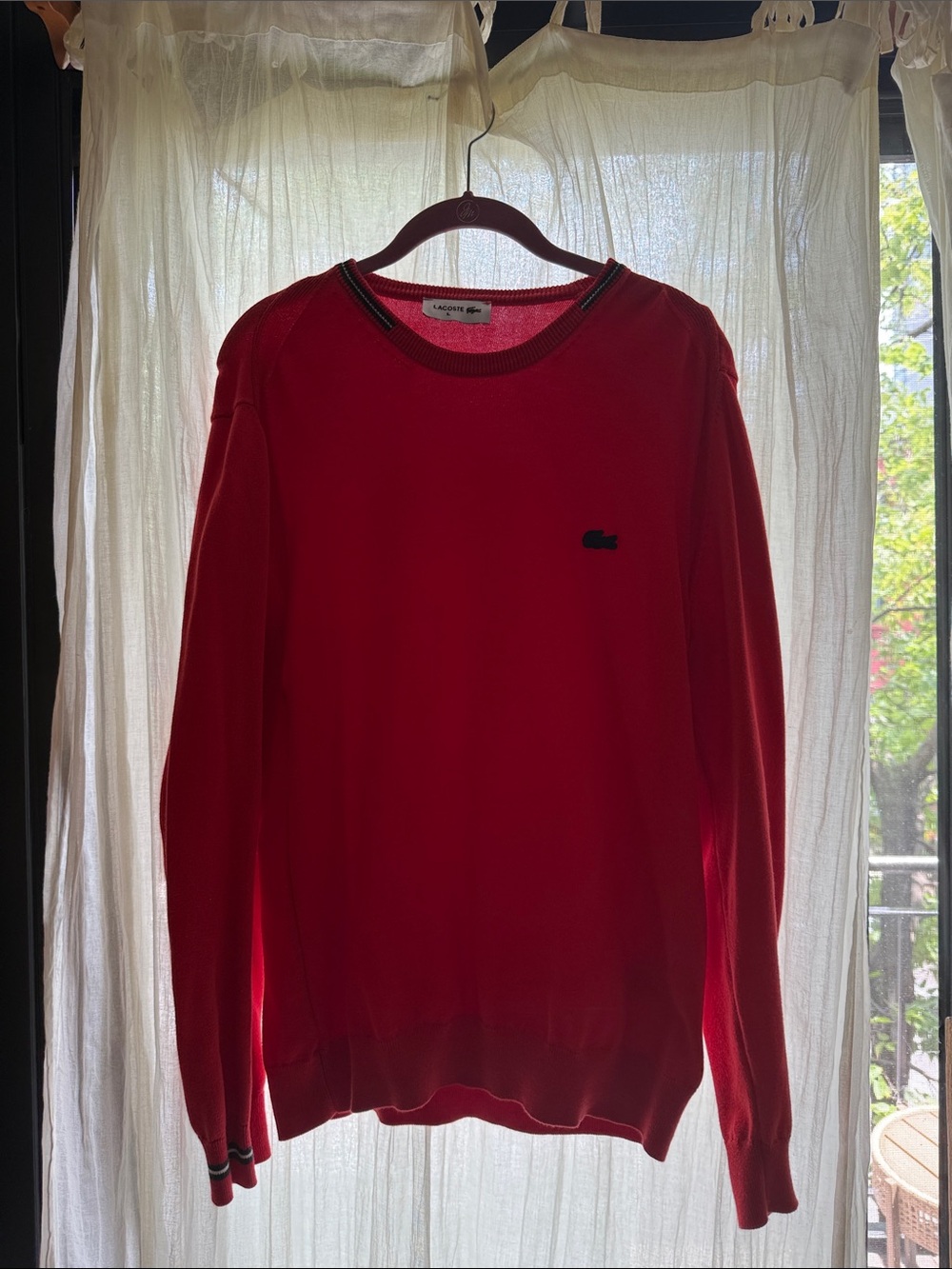 Lacoste Women’s Bright Red Crewneck Sweater with Contrast Trim